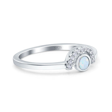 Vintage Style Round Lab Created White Opal Ring Solid Oxidized 925 Sterling Silver